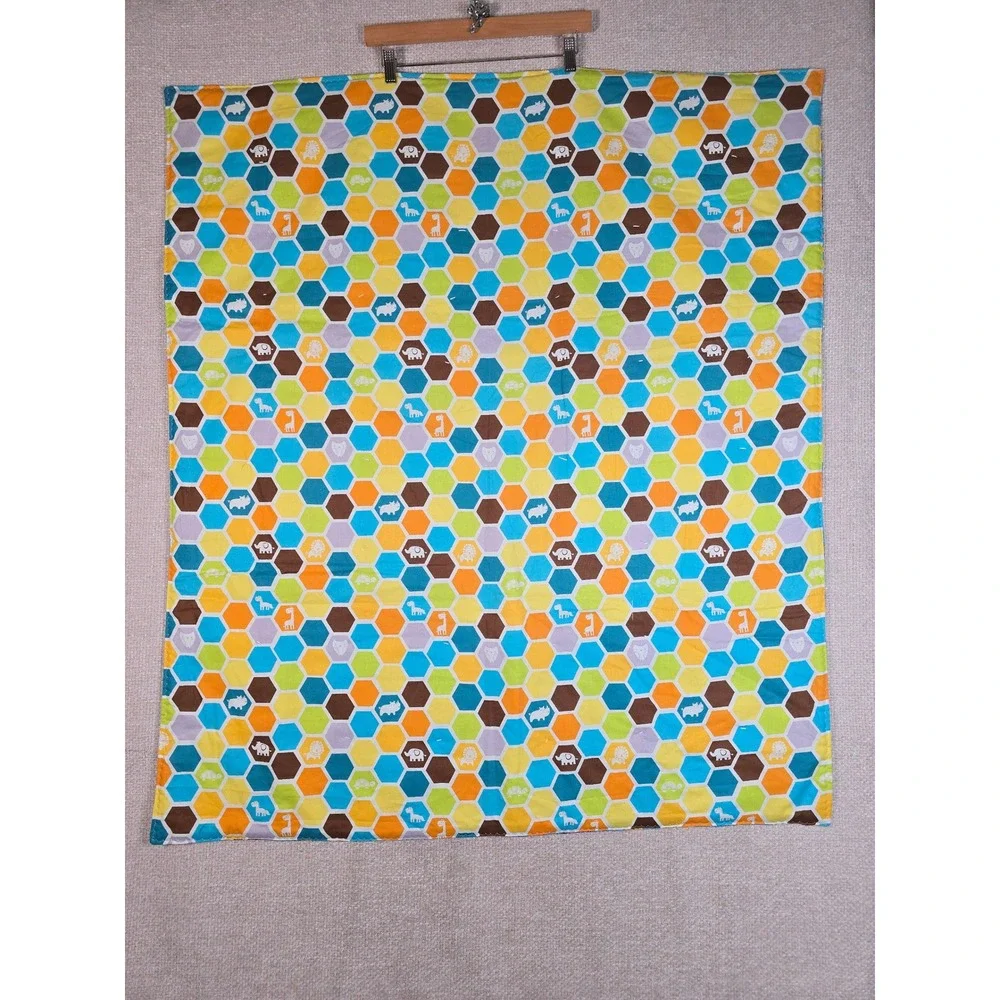Vintage Care Bears Baby‎ Blanket Quilt Hand Tied Reversible Animals Blue 40x47